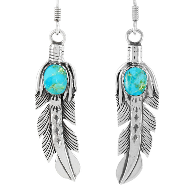 Sterling Silver Long Feather Earrings with Turquoise | Forever West by FM  Stelzig