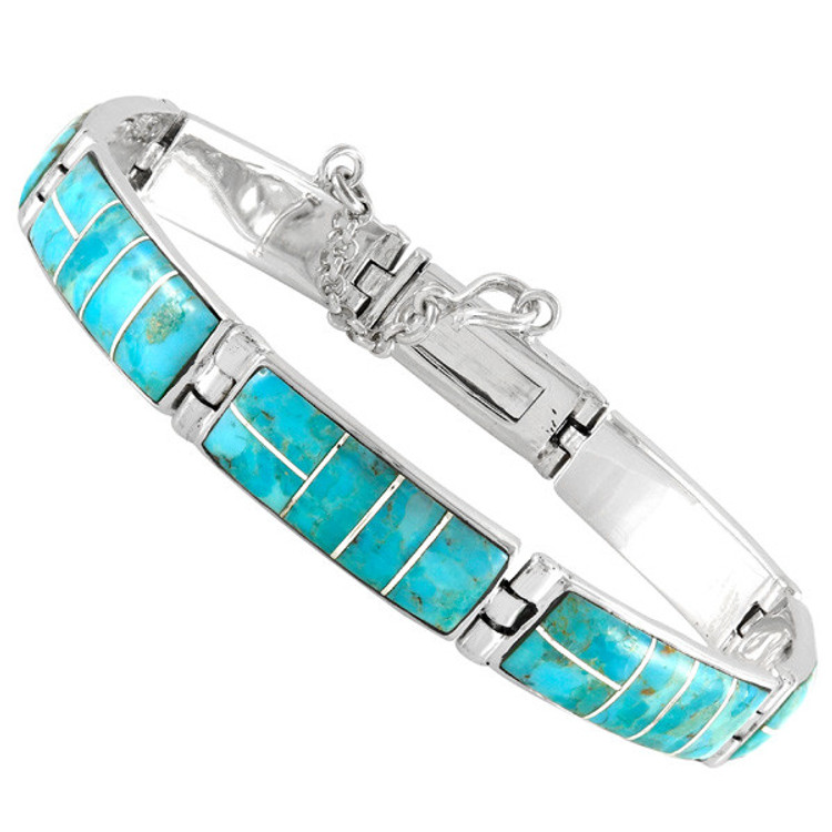 Turquoise Link Bracelet Sterling Silver B5518-C05