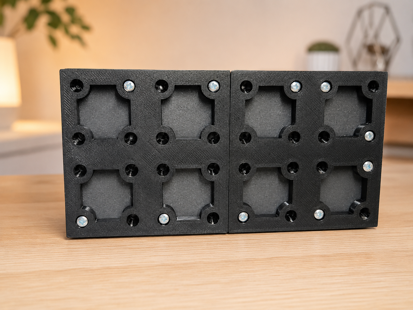 Example of using m3 screws to attach bins to the mDOS base plate