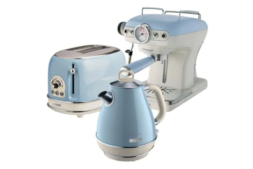 Ariete ARPK6 Vintage Retro Jug Kettle, Toaster & Espresso Coffee Machine Set Blue