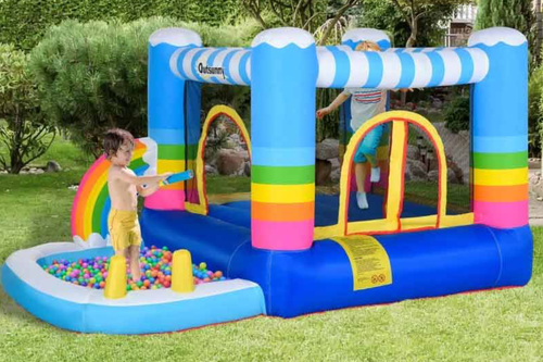 Outsunny Rainbow Bouncy Castle with Pool