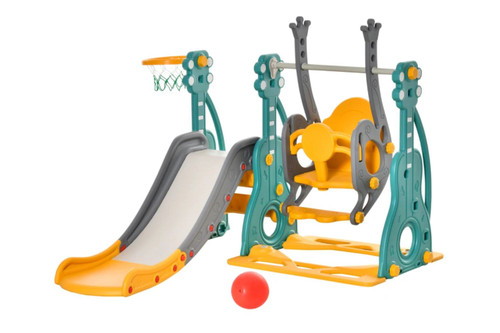 3-in-1 Swing and Slide Set with Basket Ball Hoop