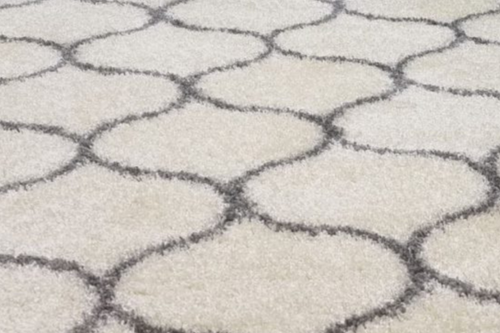 Cream and Grey Fluffy Shaggy Rug Trellis Pattern