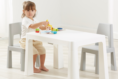 Kids Height Adjustable Table and Chairs Set White