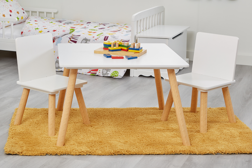 Kids White and Pinewood Table and Chair Set