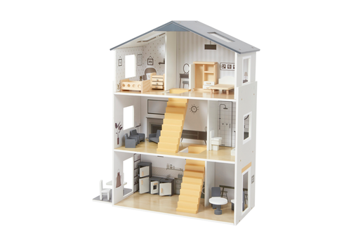 Contemporary Dolls House with 18 Handcrafted Wood Furniture Accessories