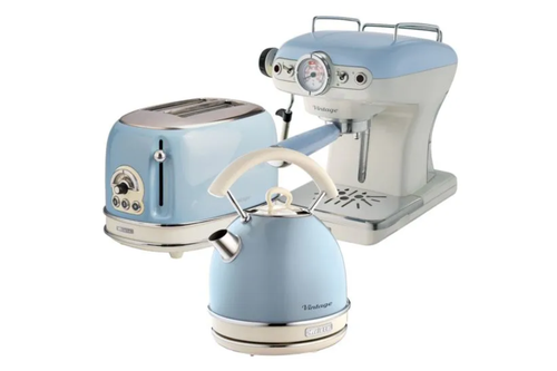 Ariete ARPK18 Vintage Retro Dome Kettle, Toaster & Espresso Coffee Machine Set Blue main image