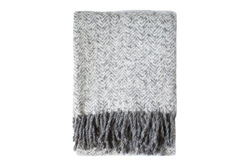 Fishbone Pattern Faux Mohair Throw Grey