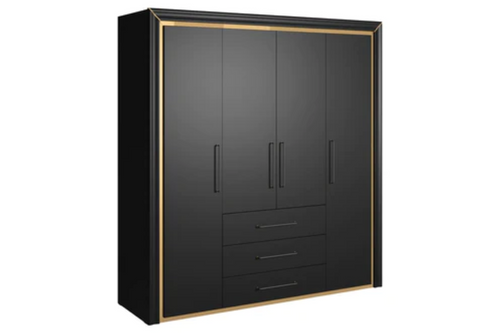 Arno Wardrobe Black with Gold Trim