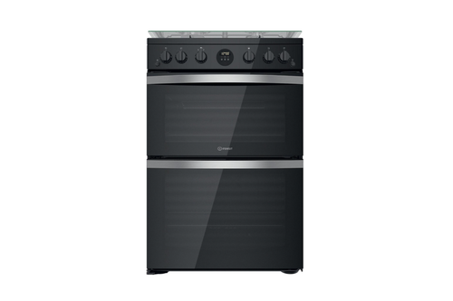 Indesit ID67G0MCB Double Oven Gas Cooker Black exterior view