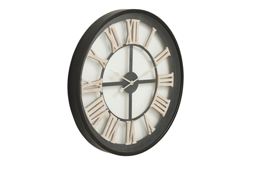 Black Framed Skeleton Clock With White Roman Numerals Main Image
