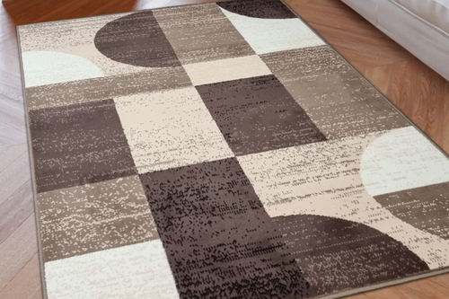 Geometric Rug  Circles Modern Soft Carpet Brown Beige Main Image