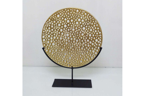 Small Round Sculpture on Base Gold & Black Main Image