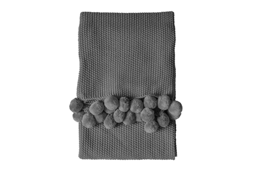 Aodhan Stiched Pom Pom Throw Grey Main Image