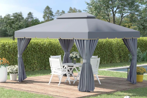 Outsunny 2 Tier 3m x 4m  Garden Gazebo with Curtains and Nets Grey Main Image
