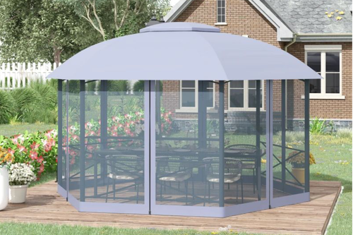 Outsunny 2 Tier Dome Shaped 4.7m x 4.7m Gazebo with Mesh Curtains Grey Main Image