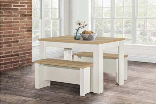 Highgate Dining Table and Bench Set Cream and Oak Main Image