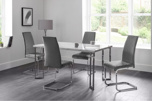 Positano Dining Table and 4 Calabria Velvet Grey Chairs Main Image