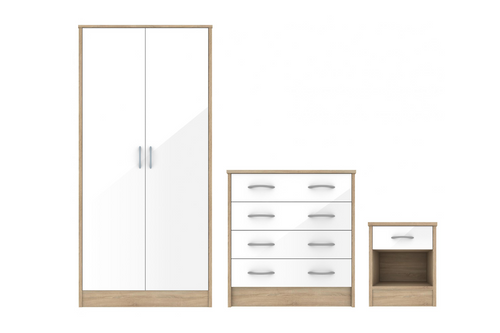 Bardalona Trio Wardrobe, Chest & Bedside Oak Effect