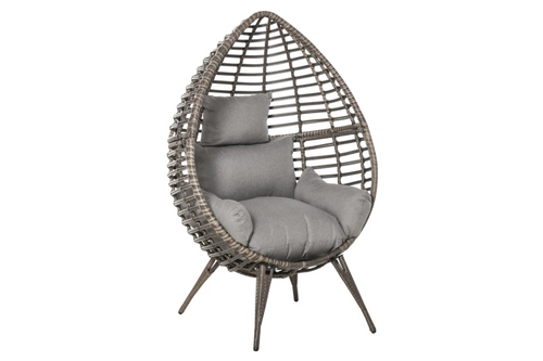 Outsunny Teardop PE Wicker Rattan Chair w/ Thick Cushions 4 Legs Outdoor Seat Egg Garden Grey/Grey