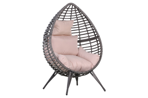 Outsunny Outdoor Egg Chair, PE Rattan Teardrop Chair with Full-body Soft Padded Cushion, Grey/Beige