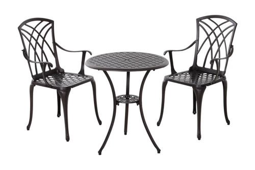 Outsunny Patio Cast Aluminium 3 PCS Bistro Set Coffee Table & 2 Chairs Set Outdoor Garden Furniture Set