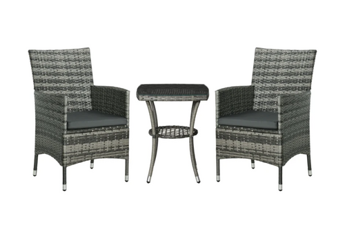 Rattan Bistro Set - Mixed Grey