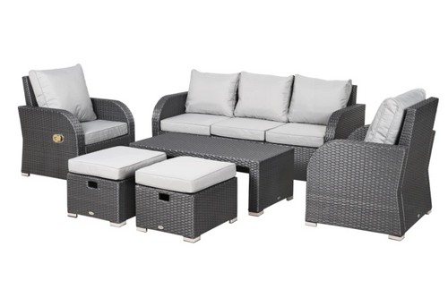 Outsunny Six-piece Outdoor Rattan Dining Set, with Reclining Armchairs - Grey
