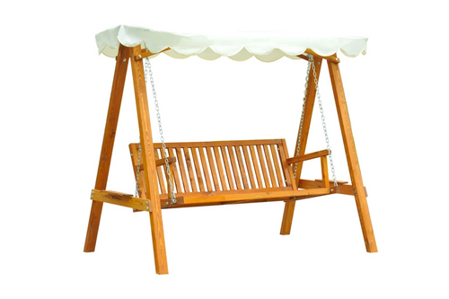 Outsunny 3 Seater Wooden Garden Swing Seat Canopy Swing Chair Outdoor Hammock Bench, Cream White
