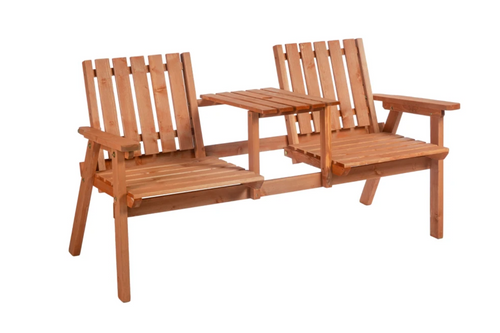 Outsunny 2-Seater Fir Wood Bench w/ Centre Table