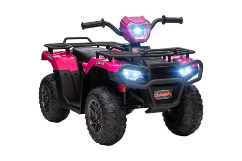 HOMCOM 12V Kids Quad Bike with Forward, Reverse Functions, Ride-On ATV w/ Music, LED, Headlights, for Ages 3-5 Years - Pink