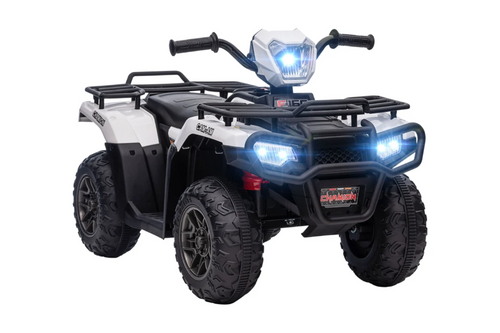 HOMCOM 12V Kids Quad Bike with Forward, Reverse Functions, Ride-On ATV w/ Music, LED, Headlights, for Ages 3-5 Years - White