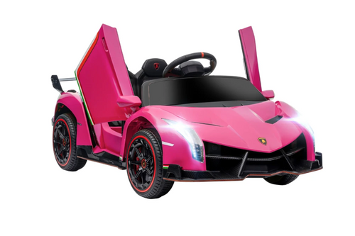 HOMCOM Lamborghini Veneno Licensed Electric Ride-On Car, with Remote, Music, Horn - Pink