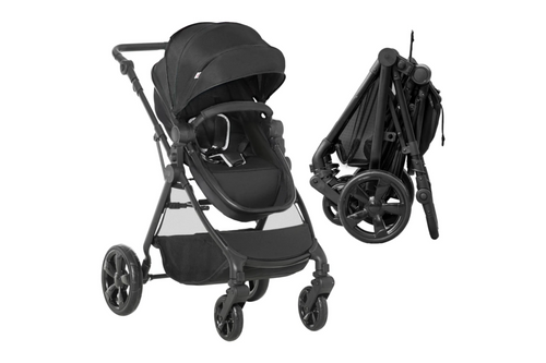 HOMCOM Foldable Baby Stroller, with Reclining Backrest, Adjustable Canopy, for Ages 0-36 Months - Black