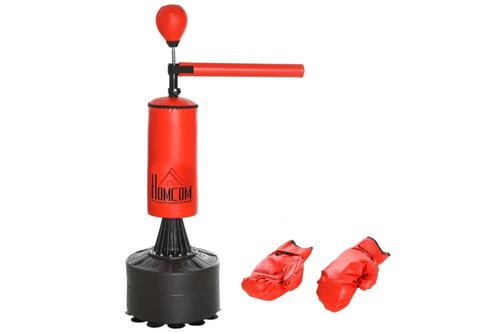 HOMCOM 155-205cm 3-IN-1 Freestanding Boxing Punch Bag Stand with Rotating Flexible Arm, Speed Ball, Waterable Base