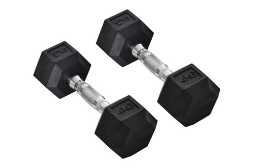 HOMCOM 2x4kg Rubber Dumbbell Sports Hex Weights Sets Home Gym Fitness Hexagonal Dumbbells Kit Weight Lifting Exercise