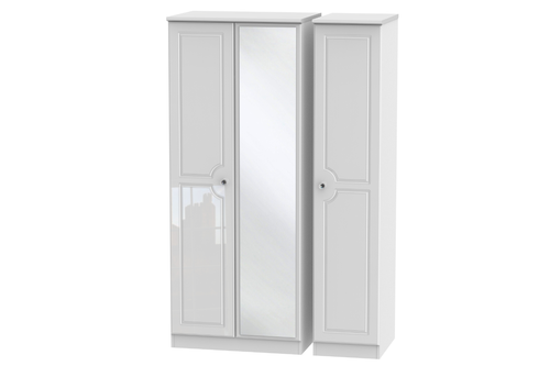 Balmoral 3 Door, Mirror Wardrobe - White Gloss/White Front Image