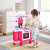 HOMCOM 38 Pcs Kids Children Kitchen Play Set w/ Realistic Sounds Lights Food Utensils Pots Pans Appliances Toy Game Pink lifestyle with child