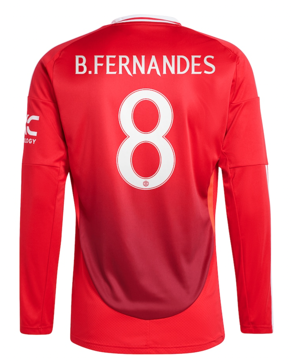 B.FERNANDES #8 Manchester United 24/25 Men's Home Long Sleeve Shirt - Man United Font