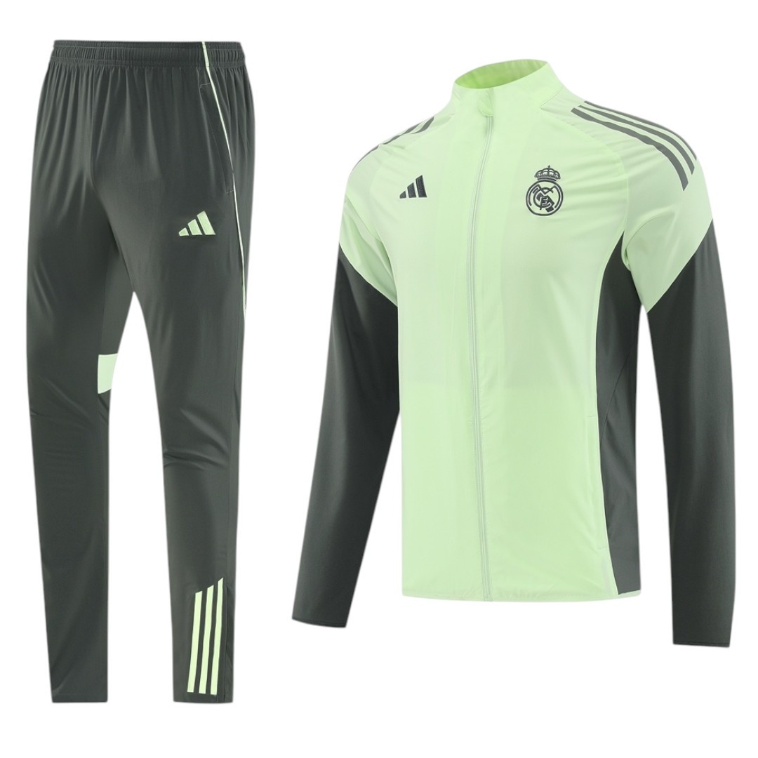 Real Madrid 25/26 Men's Lime Green Long Zip Windbreaker