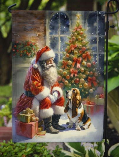santa basset garden flag