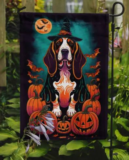 basset halloween flag
