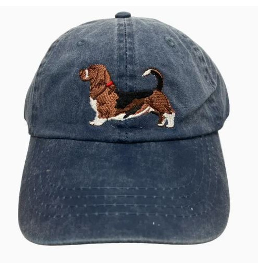 Denim Blue Embroidered Basset Cap
