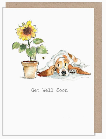 basset hound sunflower get well soon card