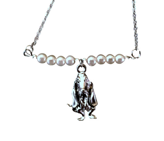 Basset Hound pearl bar necklace