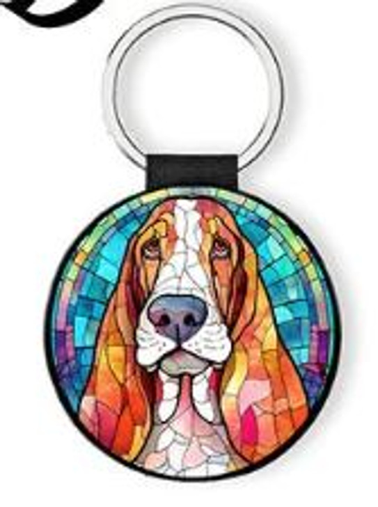 stained glass basset key chain