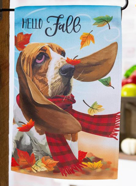 hello fall basset hound flag