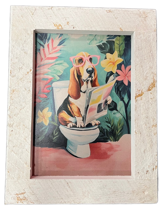 Basset Hound on Toilet Framed Print