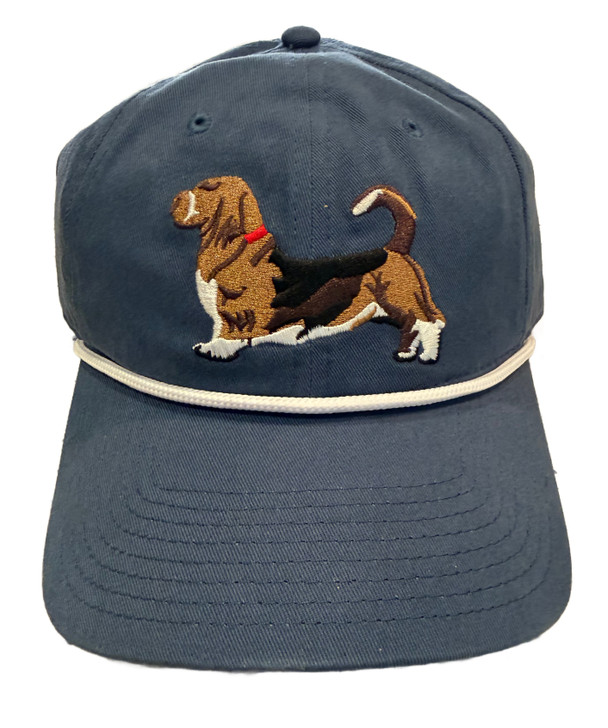 Vintage Blue Embroidered Rope Basset Cap