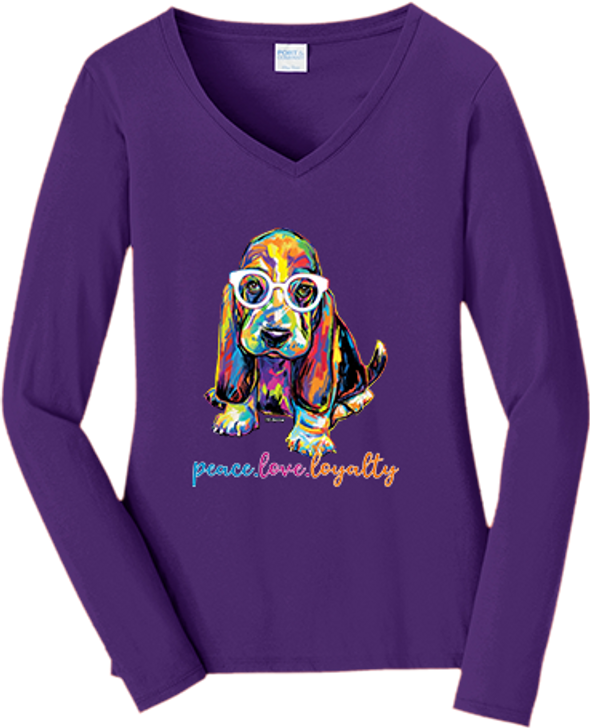 peace love loyalty basset hound purple shirt